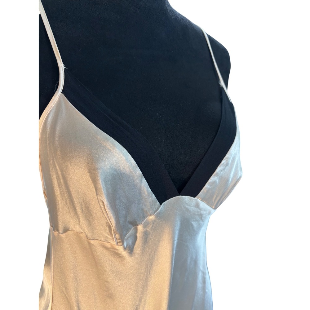 Victorias Secret Champagne Satin Slip Dress Black Trim Cross Back Medium 327588 - Picture 15 of 16